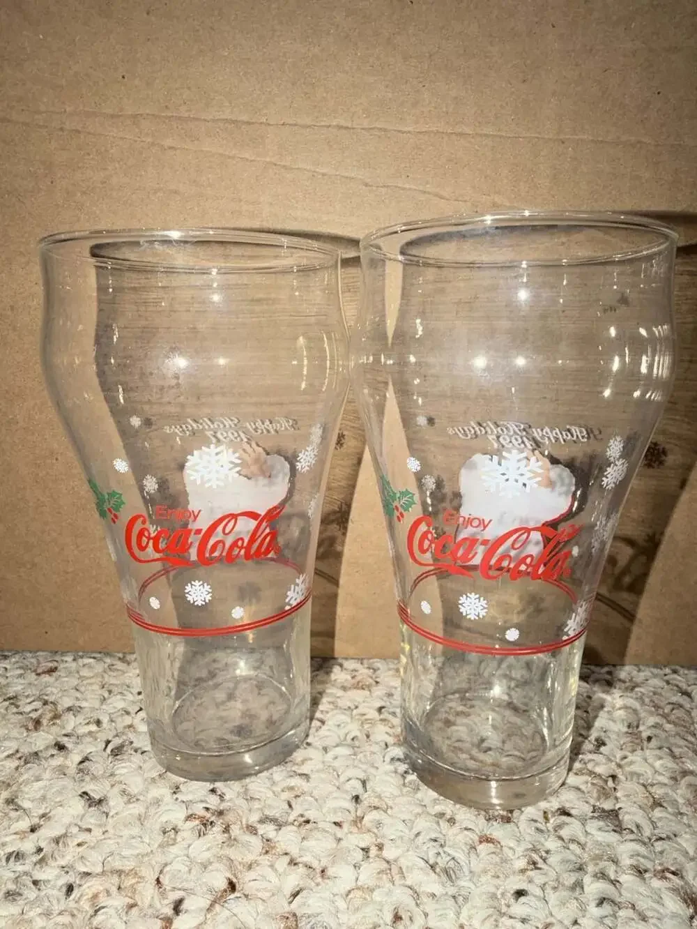 Coca-Cola 1997 Happy Holidays Santa Drinking Glasses Set of 2